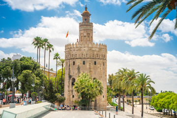 Fototapeta na wymiar The Torre del Oro - historical landmark from XIII century in Seville, Andalusia, Spain
