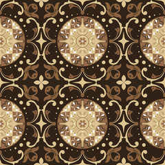 Traditional batik simple circle pattern with seamless dark brown color design