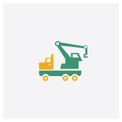 Crane Truck concept 2 colored icon. Isolated orange and green Crane Truck vector symbol design. Can be used for web and mobile UI/UX