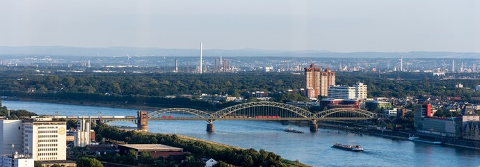 lovely summer day with view on hohenzollern bridge crossing the river rhine