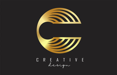 Golden Lines C Letter Logo with Monogram and simple design.