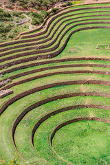 Agricultural terraces in the Sacred Valley. Moray in Cuzco, Sacred Valley, Peru
