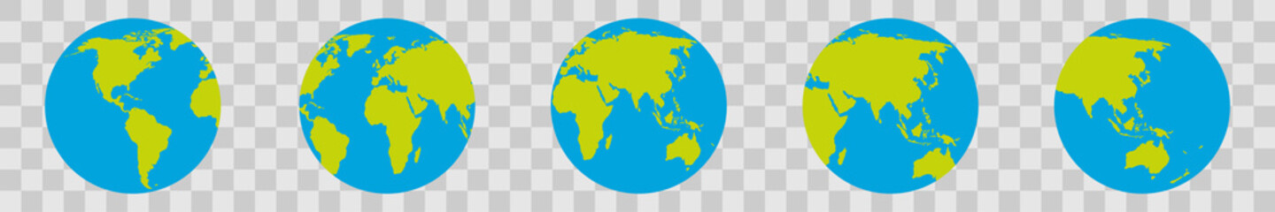 World map globe. Earth globe collection. Globes icons. Vector illustration