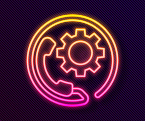 Glowing neon line Telephone 24 hours support icon isolated on black background. All-day customer support call-center. Full time call services. Vector Illustration