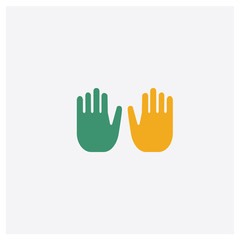 Obraz premium Gloves concept 2 colored icon. Isolated orange and green Gloves vector symbol design. Can be used for web and mobile UI/UX