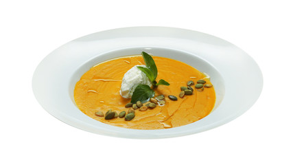 pumpkin soup isolated on white 
