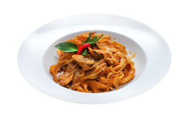 pasta with seafood isolated on white,  food menu 