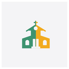 Church concept 2 colored icon. Isolated orange and green Church vector symbol design. Can be used for web and mobile UI/UX