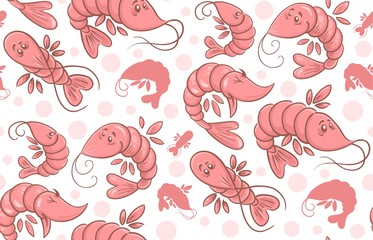 Naklejka premium Seamless pattern from cartoon shrimps isolated on white background