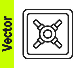 Black line Safe icon isolated on white background. The door safe a bank vault with a combination lock. Reliable Data Protection. Vector Illustration