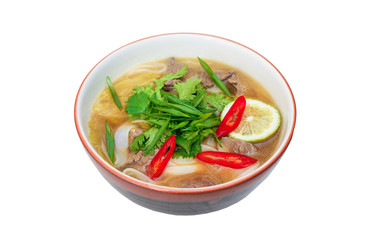 vietnamese soup Pho Bo, isolated on white,  food menu 