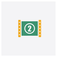 Film Reel Countdown Number 2 concept 2 colored icon. Isolated orange and green Film Reel Countdown Number 2 vector symbol design. Can be used for web and mobile UI/UX