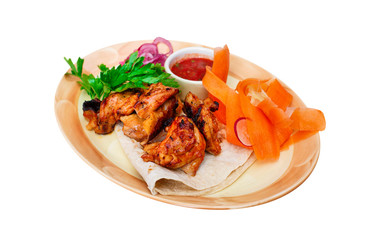 grilled chicken breast with vegetables, chiken BBQ isolated on white,  food menu 