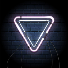 Neon shine double triangle with empty place for your text. Vintage electronic luminous dual delta frame
