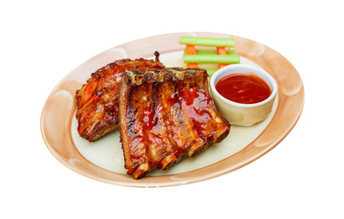 grilled pork ribs isolated on white,  food menu 