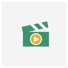 Movie Clapper Open concept 2 colored icon. Isolated orange and green Movie Clapper Open vector symbol design. Can be used for web and mobile UI/UX