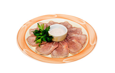  meat on a plate isolated on white,  food menu 