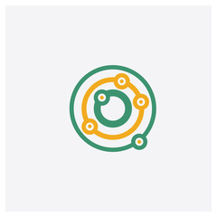 Atoms concept 2 colored icon. Isolated orange and green Atoms vector symbol design. Can be used for web and mobile UI/UX