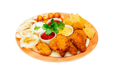 fried chicken wings with vegetables