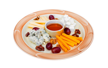 cheese plate isolated on white,  food menu 