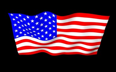 Fototapeta premium Waving flag of the United States of America on a dark background. Stars and Stripes. State symbol of the USA. 3D illustration