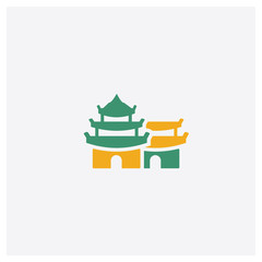 Pagoda concept 2 colored icon. Isolated orange and green Pagoda vector symbol design. Can be used for web and mobile UI/UX