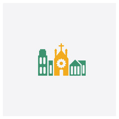 Notre dame concept 2 colored icon. Isolated orange and green Notre dame vector symbol design. Can be used for web and mobile UI/UX