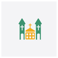 Chuch concept 2 colored icon. Isolated orange and green Chuch vector symbol design. Can be used for web and mobile UI/UX