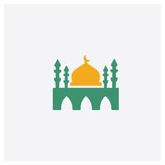 Mosque concept 2 colored icon. Isolated orange and green Mosque vector symbol design. Can be used for web and mobile UI/UX