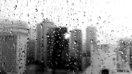 City Seen Through Wet Glass During Monsoon