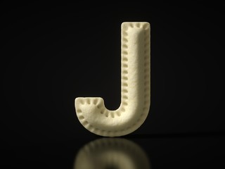 Letter J shaped dumpling on black background. 3D illustration