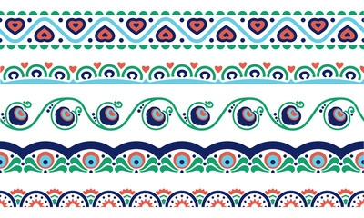 Ethnic borders set with flower, heart, geometric symbols