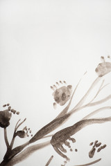 Japanese painting with plant on white background