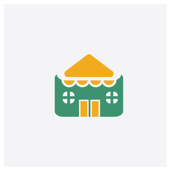 Shop concept 2 colored icon. Isolated orange and green Shop vector symbol design. Can be used for web and mobile UI/UX