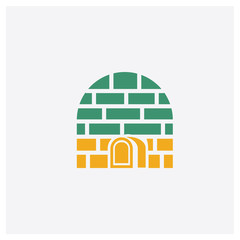 Igloo concept 2 colored icon. Isolated orange and green Igloo vector symbol design. Can be used for web and mobile UI/UX