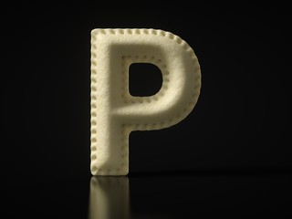 Letter P shaped dumpling on black background. 3D illustration