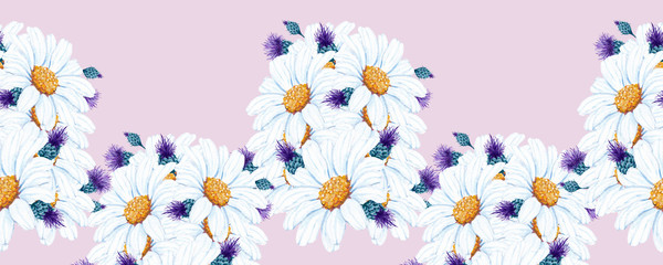 seamless horizontal border with acrylic daisy