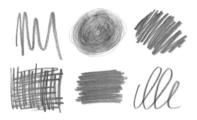 Collage of drawn pencil scribbles on white background
