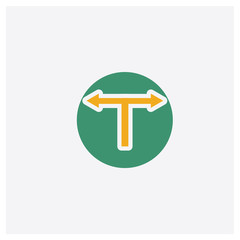 T junction concept 2 colored icon. Isolated orange and green T junction vector symbol design. Can be used for web and mobile UI/UX