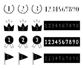 ランキングの手描きイラストのセット／順位／優勝