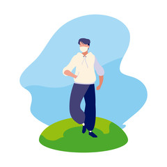 Man avatar with mask outside vector design
