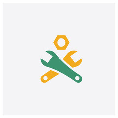 Fototapeta na wymiar Wrench and Nut concept 2 colored icon. Isolated orange and green Wrench and Nut vector symbol design. Can be used for web and mobile UI/UX