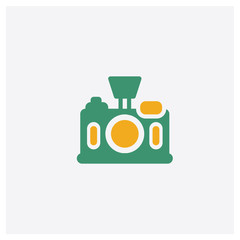 Photo camera concept 2 colored icon. Isolated orange and green Photo camera vector symbol design. Can be used for web and mobile UI/UX