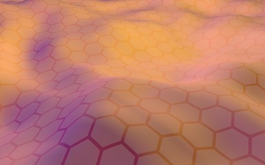 Colorful honeycomb with a gradient color on a light background. Perspective view on polygon look like honeycomb. Wavy surface. Isometric geometry. 3D illustration