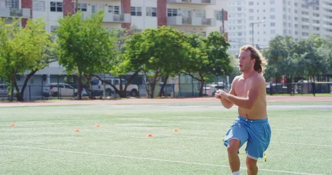 American football player at practice