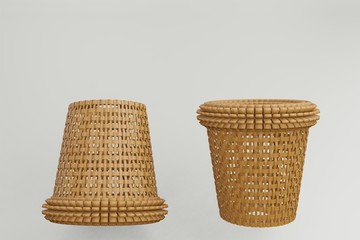 Empty basket.Empty wooden basket 3D render.Vintage weave wicker basket.