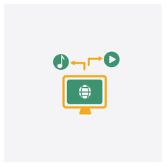 Sharing concept 2 colored icon. Isolated orange and green Sharing vector symbol design. Can be used for web and mobile UI/UX