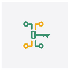 Key concept 2 colored icon. Isolated orange and green Key vector symbol design. Can be used for web and mobile UI/UX