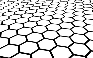 Black honeycomb on a white background. Perspective view on polygon look like honeycomb. Isometric geometry. 3D illustration