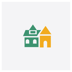 Villa concept 2 colored icon. Isolated orange and green Villa vector symbol design. Can be used for web and mobile UI/UX